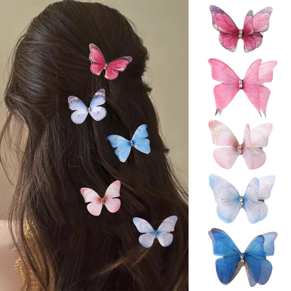 Mesh Double-layer Butterfly Hair Clips 5PCS Girls Hairpins Children Headwear Hairgrip hair clips