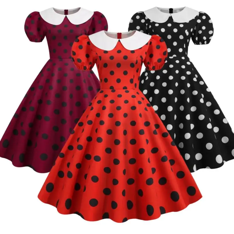 Vestido de verano de lunares para madre e hija, manga abombada - Main Image