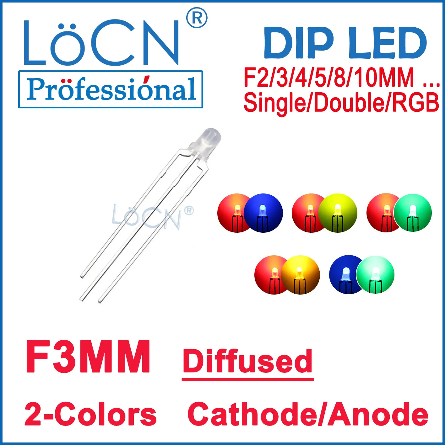 

LoCN 1000 шт. F3 3 мм фотоэлемент, двухцветный диод, 2 цвета, красный, синий, зеленый, желтый, фотоэлемент, рассеянные длинные контакты, DIP3 3P