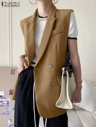 ZANZEA Fashion Women Vests Korean Style Sleeveless Casual Blazer 2023 Elegant Peak Lapel Suit Coats Oversize OL Black Vests