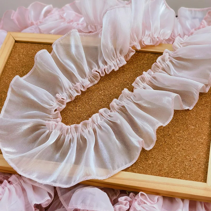 5m pearlescent satin pleated lace ruffle DIY accessory Cuffs Curtain apron edge Cake decoration 7cm width