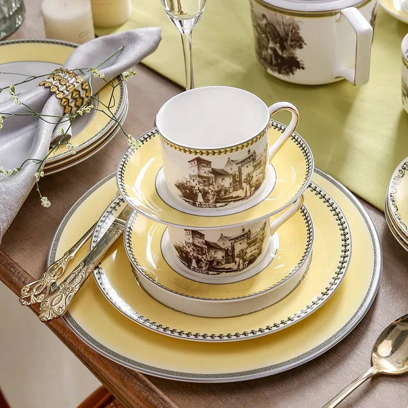 Nordic retro European tableware porcelain plates cups saucers pots high-end luxury sets creative home gifts