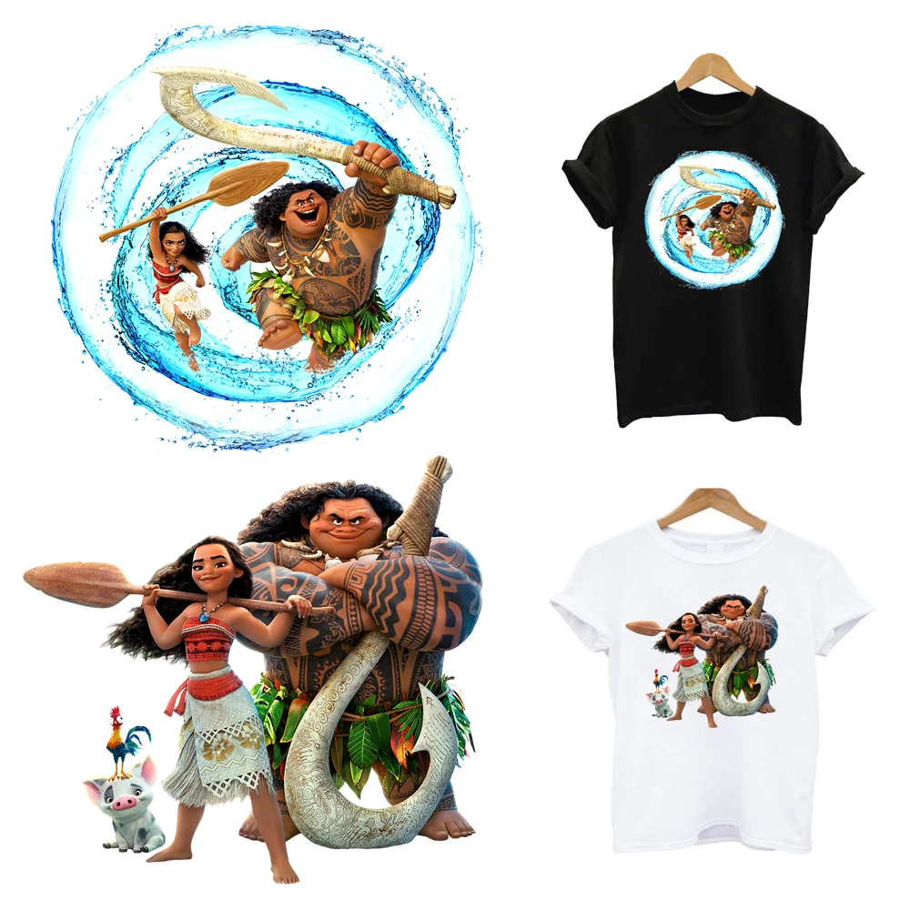 2Pcs/Lot Moana Disney Thermal Transfer T Shirt Stickers Iron On