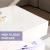 LED Coffee Table with 2 Storage Drawers, 2 Tiers Rectangle Center Table for Living Room with Marbling Print, Café Tables 4