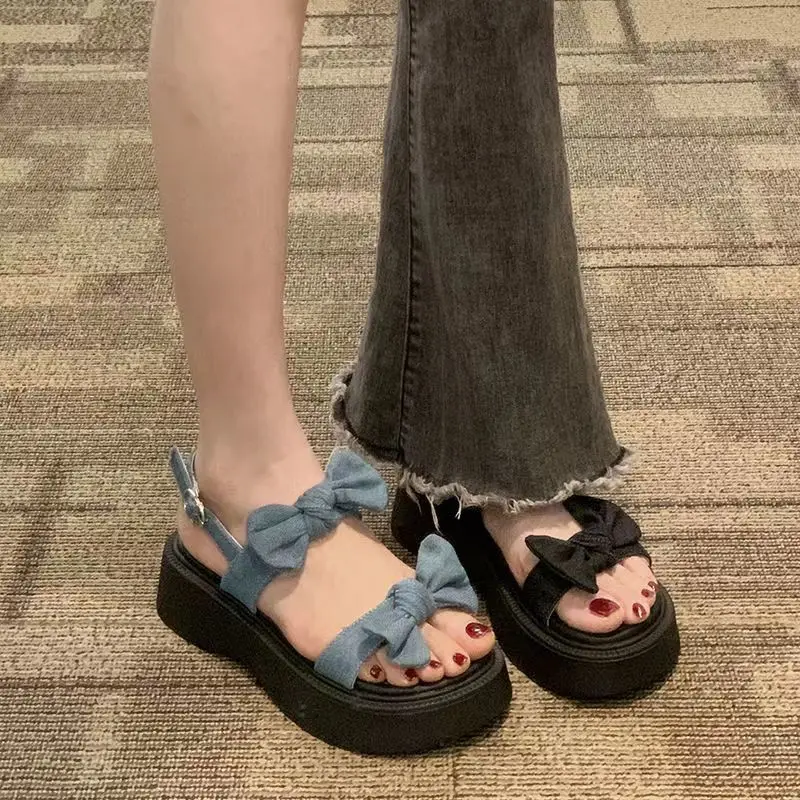 Sandals for Women Roman Style Platform Bow Ladies Shoes Footwear