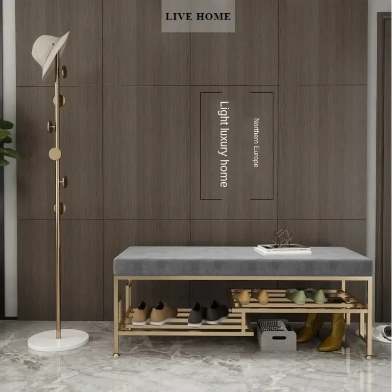 Super Soft Velvet Light Luxury Shoe Changing Stool Comfortable Cushion Home Doorway Seat Delicate Tread Line Nordic