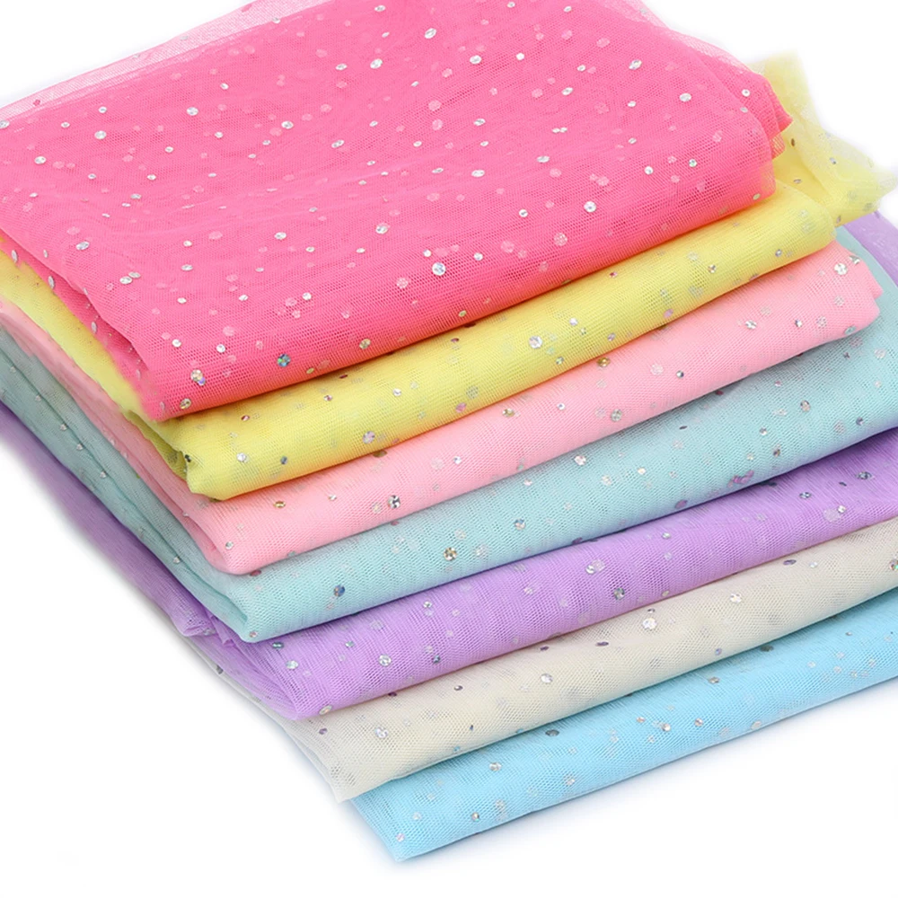 57in x 39in Sequin Mesh Lace Soft Sand Tulle Fabric for Wedding Princess Dress Sewing Gold Dot Yarn Multicolor DIY Decorations