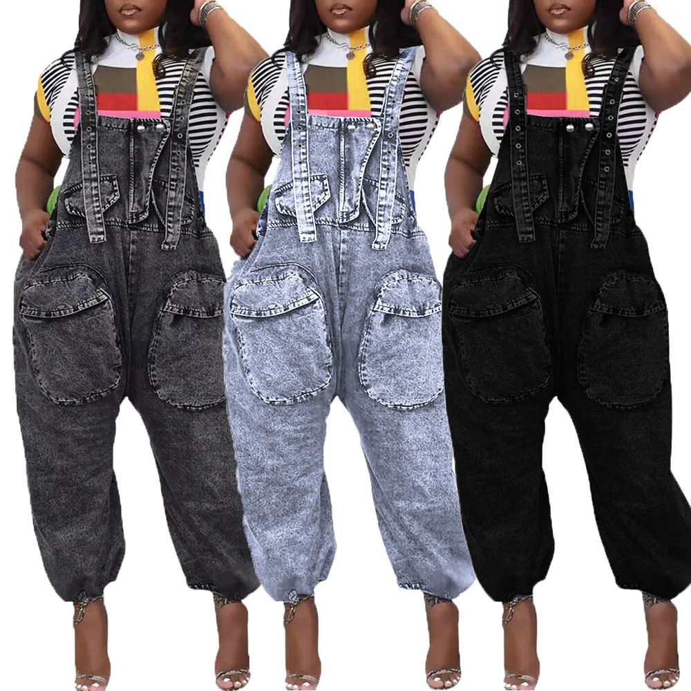 

Baggy Jeans Overall for Women Casual Summer Streetwear Women's Oversized Sleeves Strap Loose Denim Cargo Overalls & Jumpsuits