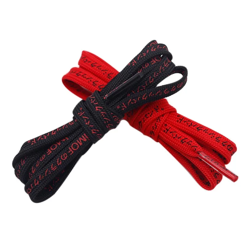 Weiou Lace Red Black Classical Color Hot Deals 7MM Canvas Shoe Accessory Flat Lacet Japanese Fonts Printed Silk Screen String