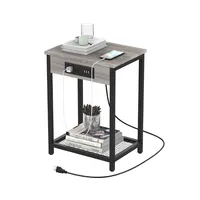 Nightstand with Charging Station Bedroom End Side Table with USB Ports  outlets Modern Record Player Stand 2-Tier Bedside Table 1