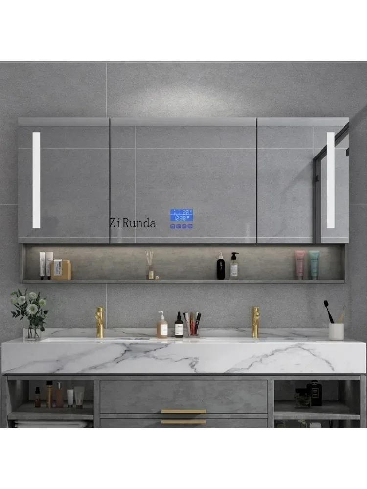 Simple Smart Bathroom Mirror Cabinet Modern Originality Solid Wood Lighting Mirror Cabinet Bathroom Furniture