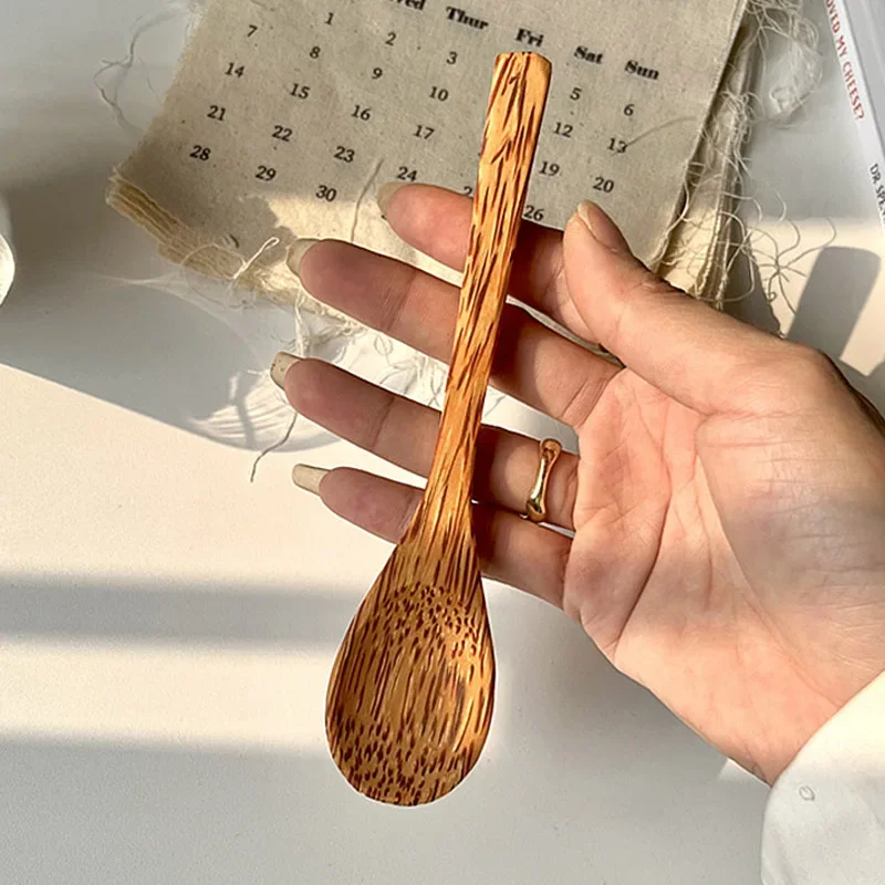 Natural Coconut Wooden Handmade Spoon Fork Knife Eating Dessert Fruit Salad Mixing Wooden Handmade Coconut Tableware Cutlery Set Picnic Cutlery Set Picnic Tableware Wooden Cutlery Set