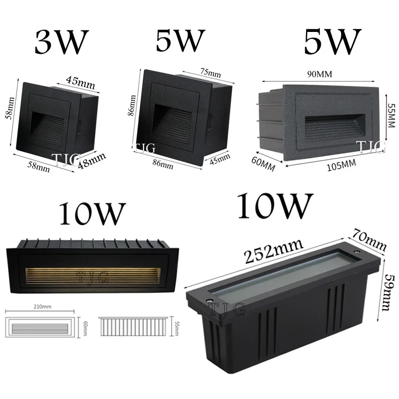 3W 5W 10W LED Wall Lamp Aluminum Stair light Recessed LED Step Lamp Pathway Wall Corner Lamps AC220V Dimmalbe Light DC12V