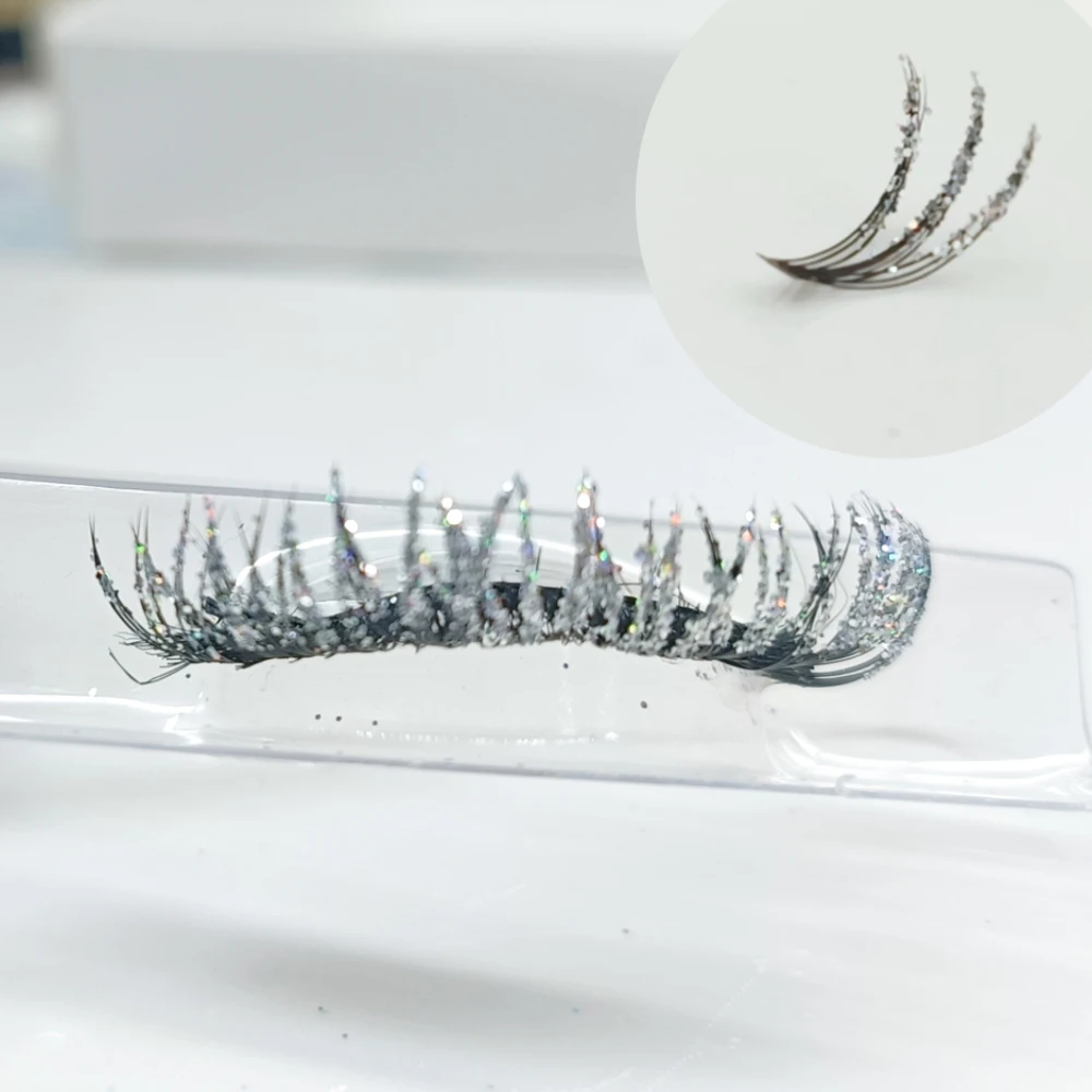 

20P Glitter Individual Eyelash Extensions Shiny False Lashes Faux Mink Russian Volume Premade Fans Colored Lash Bulk Wholesale