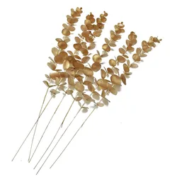 Set of 5 Artificial Gold Eucalyptus Stems for Wedding and Home Decor (Golden Eucalyptus)