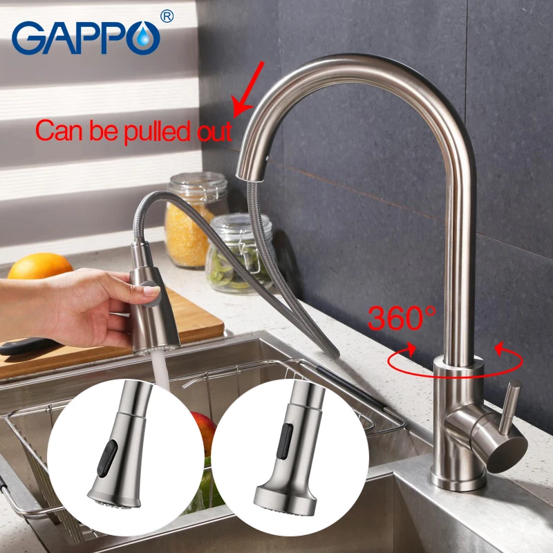 

GAPPO 304 кухонный кран из нержавеющей стали, кухонный смеситель для раковины, насадка для распылителя, кухонный водопроводный кран