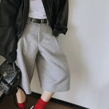 Pantaloni da abito in lana retrò giapponese per donna in autunno e inverno, stile semplice, pantaloncini a gamba larga casual e versatili 1