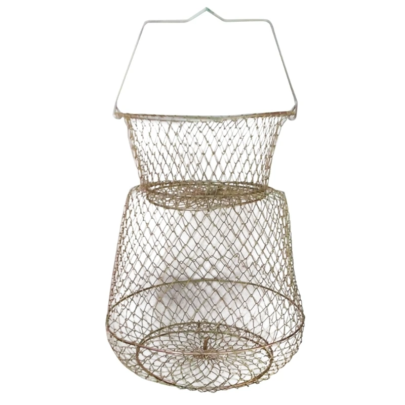 Steel Wire Fish Baskets Collapsible Fish Crawfish Basket Cage Portable Fshing Net Fishing Accessories Easy to Use