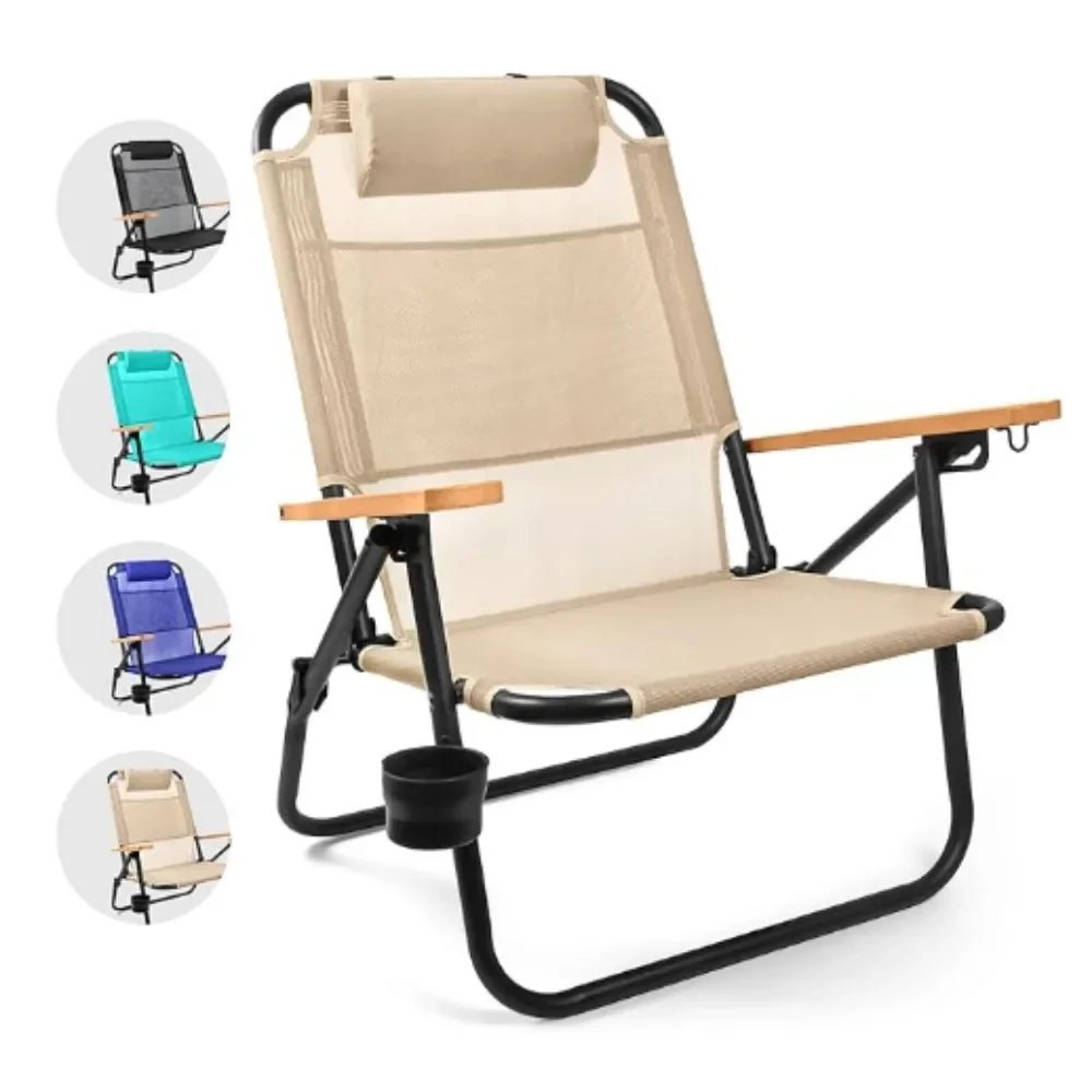 Premium Backpack Beach Chair for Adults - Beach Chair With Backpack Straps - Foldable and Reclining Beach Chair Camping Folding 4