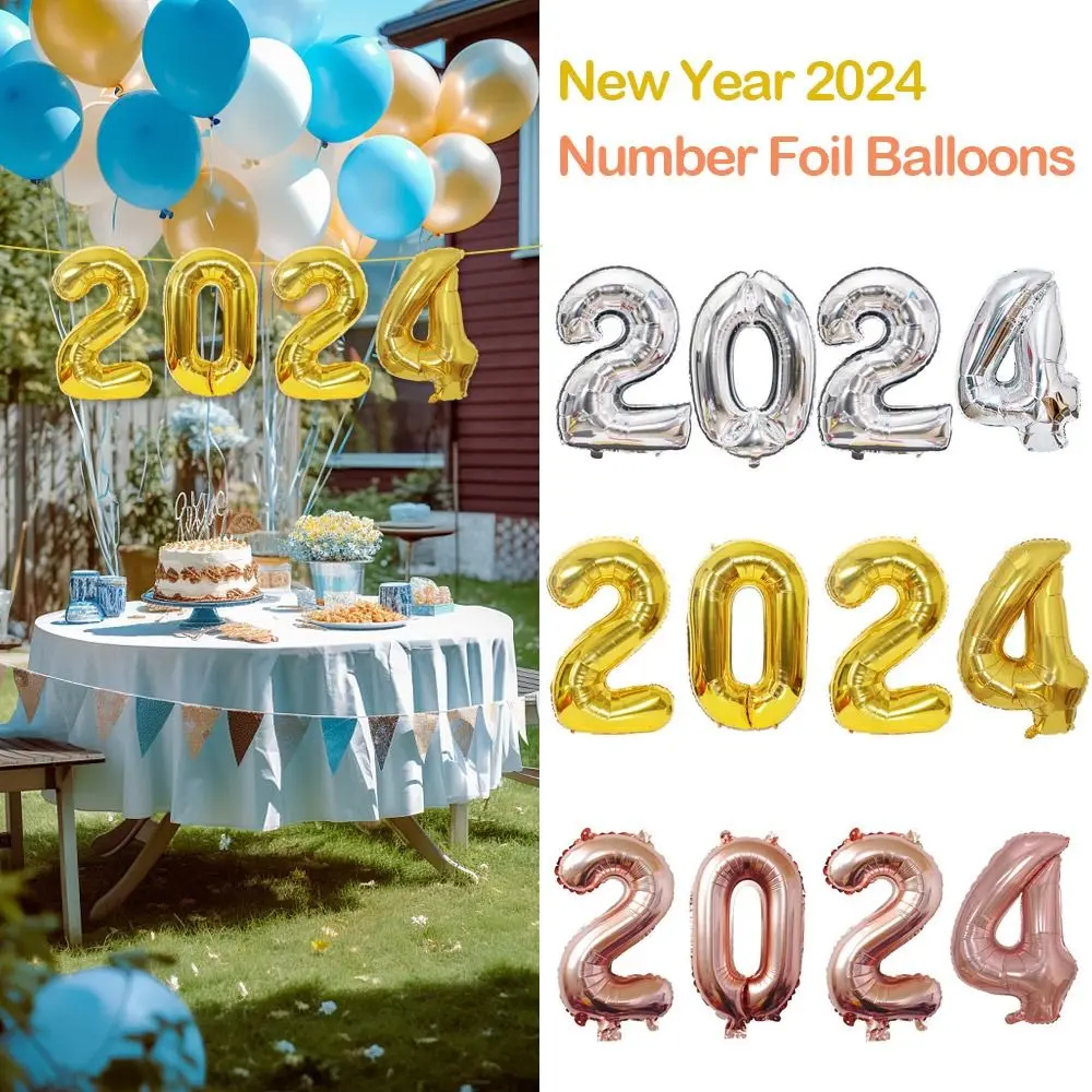 

16/32inch New Year 2024 Rose Gold Silver Inflatable Balloon Number Foil Balloons Happy New Year Party Supplies Colorful Balloons