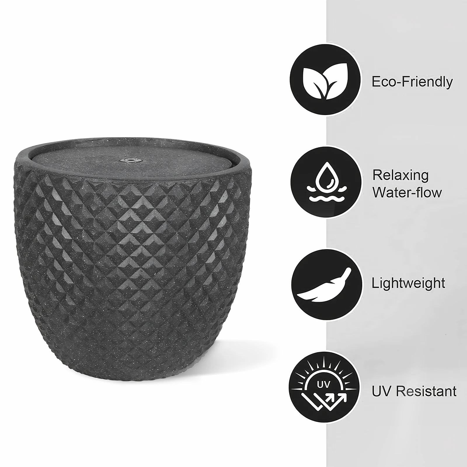 13 Inch High Solar Water Fountain Waterfall Outdoor Fountain Round Stone with LED Lights & Pump for Patio Yard and Garden Decor