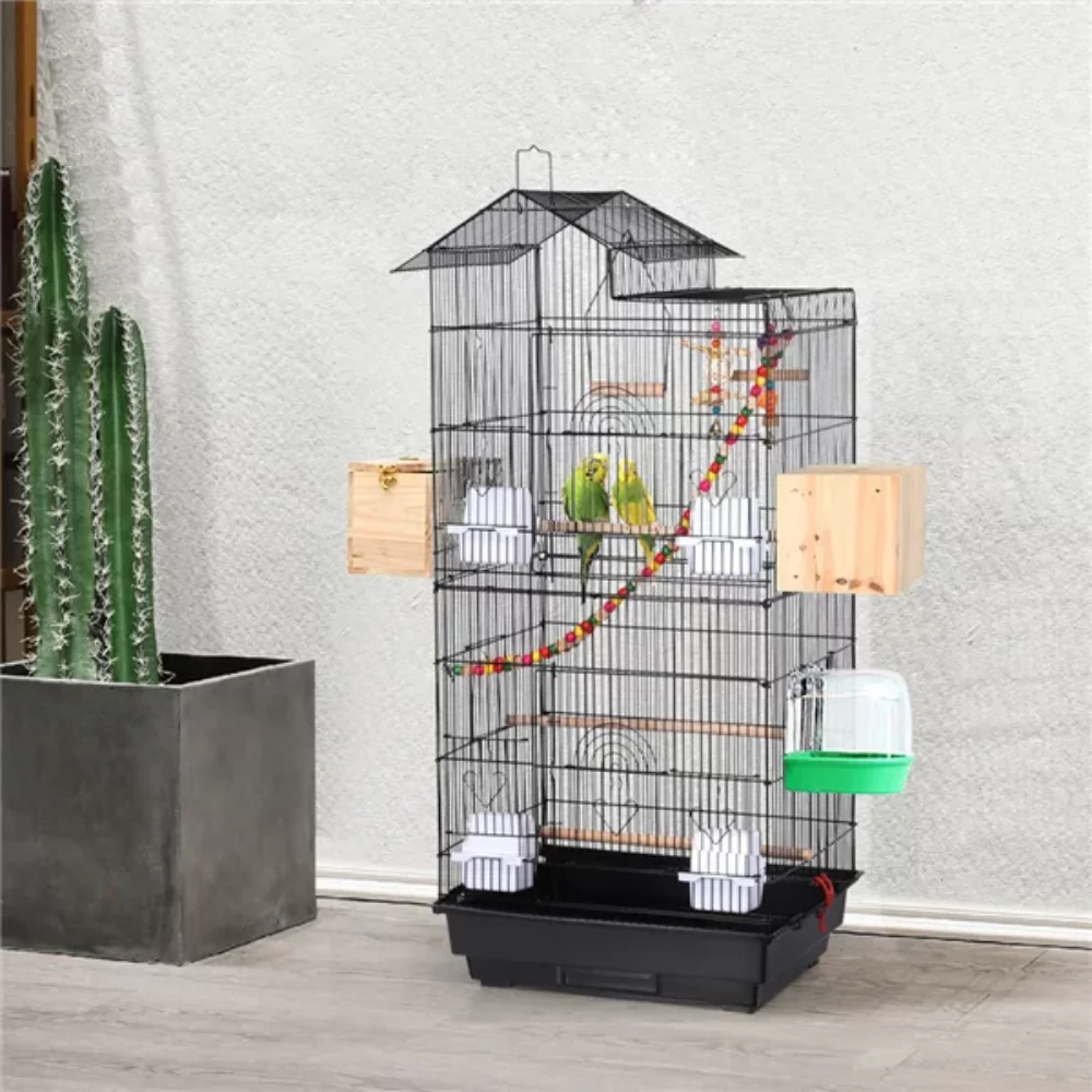 

39" Metal Bird Cage with Perches and Toys, Durable and Strong, Sturdy,Heavy-Duty,Safe