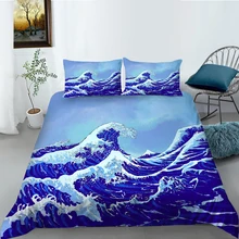 

European Pattern Hot Sale Bed Linen Soft Bedding Set 3d Digital Wave Printing 2/3pcs Duvet Cover Set ES/DE/EU/US Size