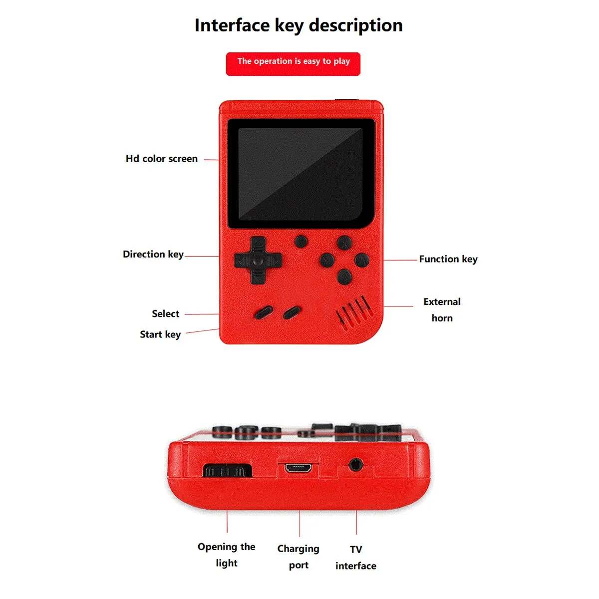 A Red Retro Classic Games Children's Handheld Small Game Console With 400 Game Charging Can Be Connected To The TV 3