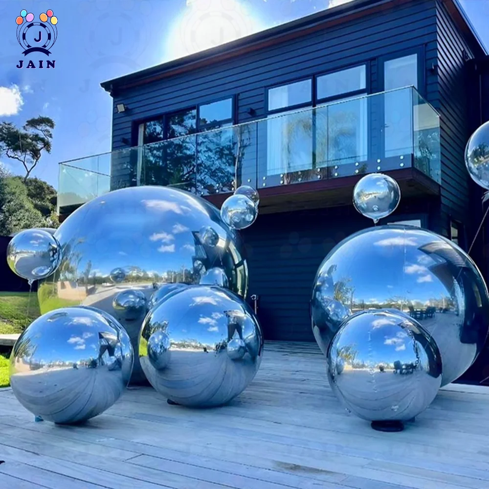 Large Sealed Colorful Sphere Inflatable Mirror Ball, Silver Hanging Reflective Mirror Balloon, Wedding Event Decor