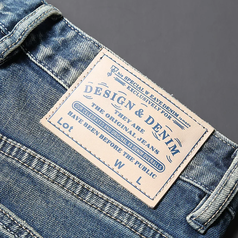 Fashion Vintage Men Jeans High Quality Trousers Retro Blue Elastic Ripped Jeans Men Patched Designer Casual Denim Pants Hombre