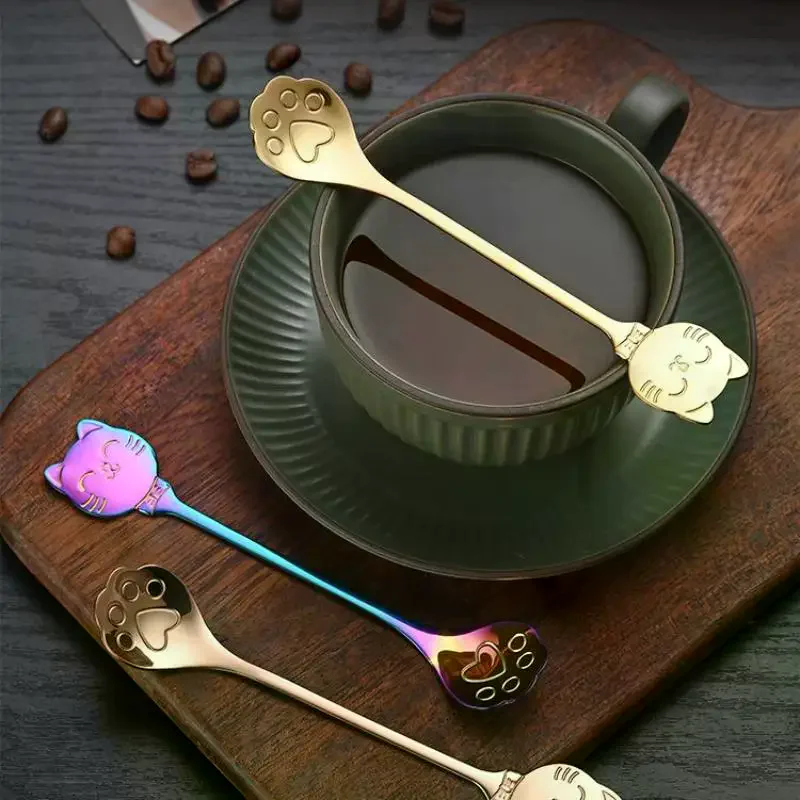 Stainless Steel Coffee Mixing Spoon Creative Cat Claw Spoon Ice Cream Cake Dessert Teaspoon Scoops Tableware Kitchen Accessories