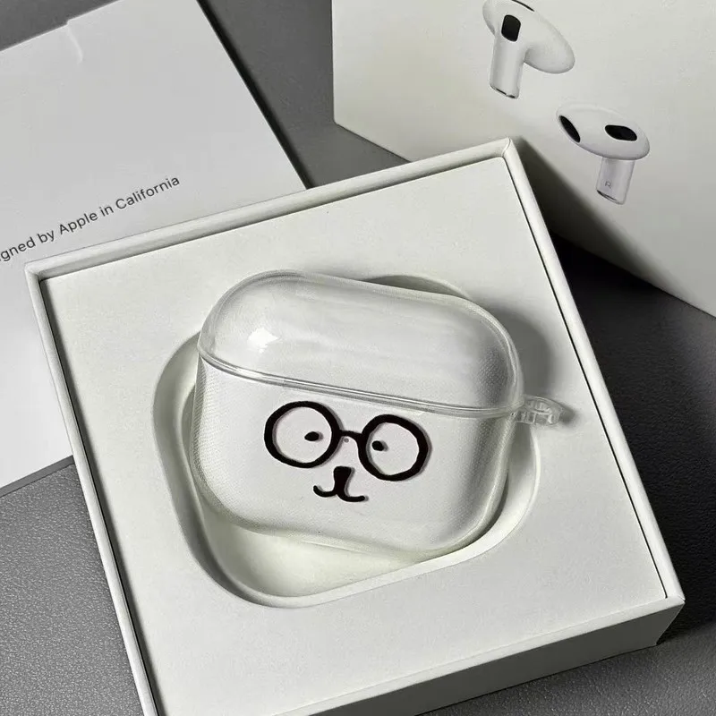 Adorable Cartoon Glasses Bear Clear Protective AirPods Case