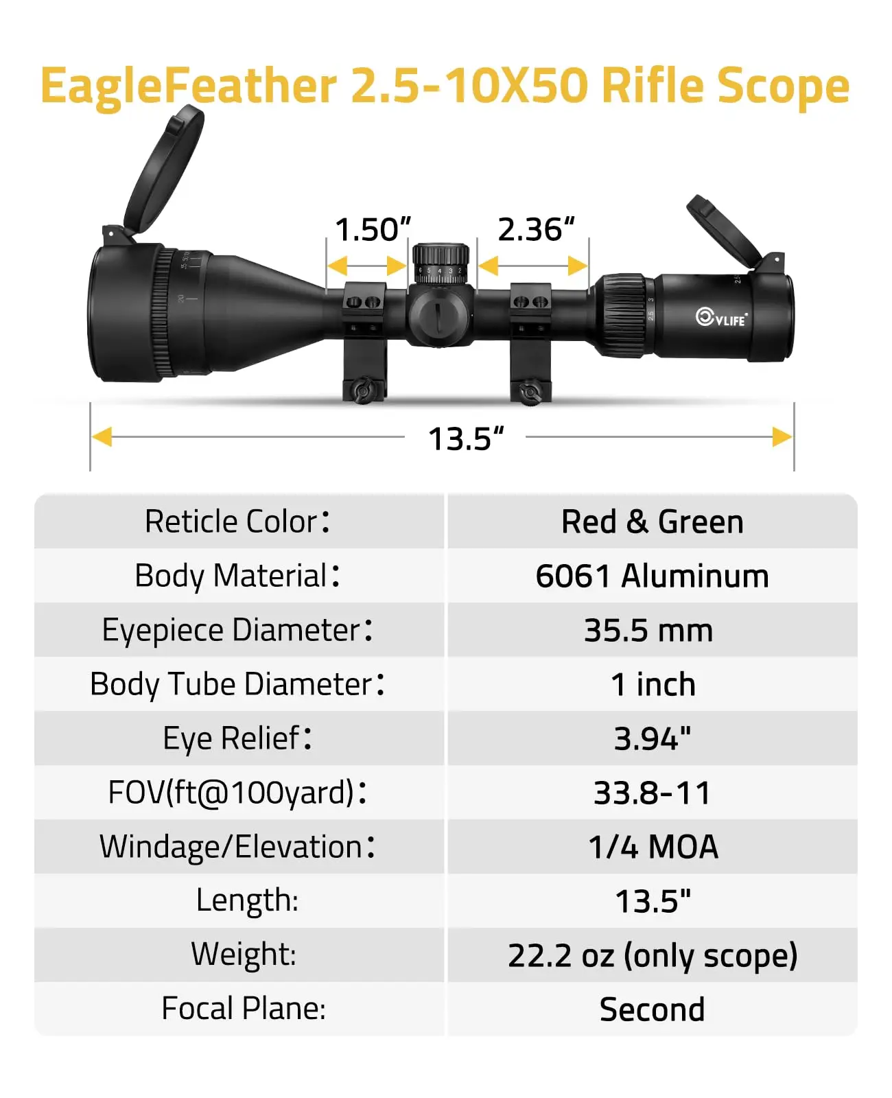 MidTen EagleFeather AO Rifle Scope Medium Long Range Scope with Red/Green Illuminated Mil-dot Reticle Front Parallax 1 inch Tube