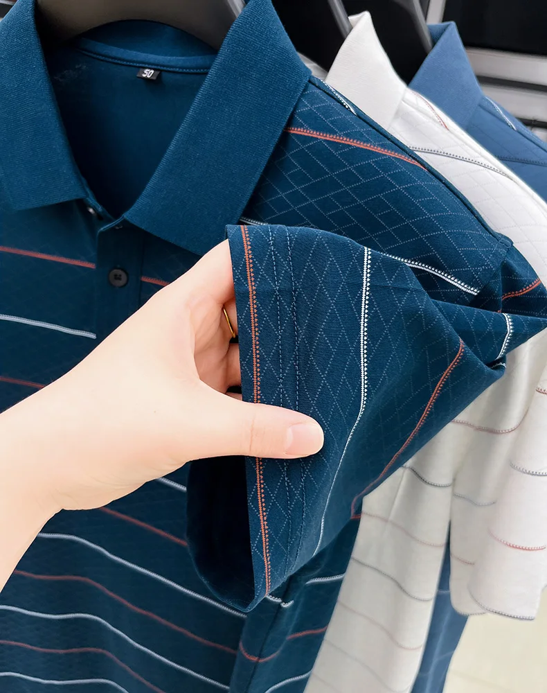 Luxury brand plaid jacquard short sleeve polo shirt fashion letter embroidery pocket classic stripes trend men's new T-shirt top 23 S124a23387a09466eb497a1a3780e90e9c