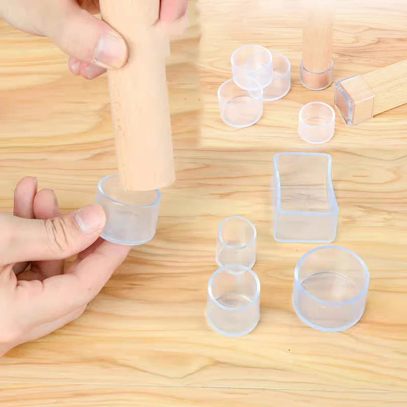 4Pcs Square/Round Transparent Silicone Chair Leg Cover Non-slip Furniture Feet Caps Furniture Leveling Feet Hole Plug Dust Cover