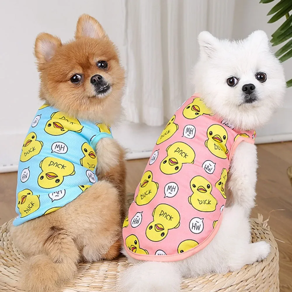 Cute Duck Print Dog Shirts Small Dogs Girl Boy Pet Clothes Cozy Breathable Puppy Sleeveless T-Shirts Lightweight Cat Costume pet dog shirt dog suit