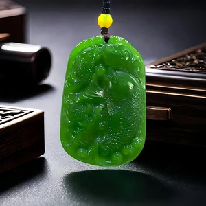 Green Real Jade Carp Pendant Necklace Chinese Gifts for Women Designer Carved Jewelry Amulet Fashion Stone Natural Jasper Gift