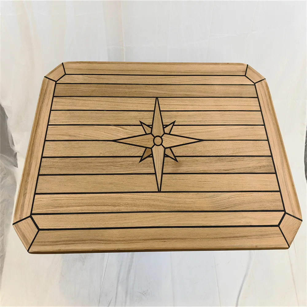 

Boat Rectangular Teak Table Top Star Inlay Square Corner 4 Sizes Marine Yacht RV