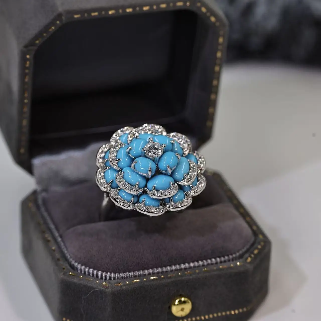WUIHA Vintage 100% 925 Sterling Silver Lab Sapphire Turquoise High Carbon Diamonds Gemstone Wedding Engagement Ring Fine Jewelry 5