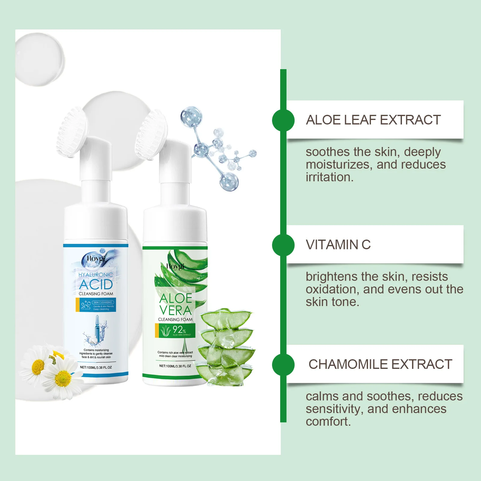 Aloe Vera Cleanser Moisturizing Oil Control Gentle Cleansing Skin Brightening Rejuvenation Unclog Pore Hyaluronic Acid Face Wash 2