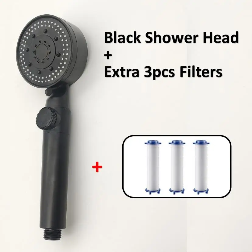 5 Modes Adjustable High Pressure Shower Head Black Water Saving Sprayer