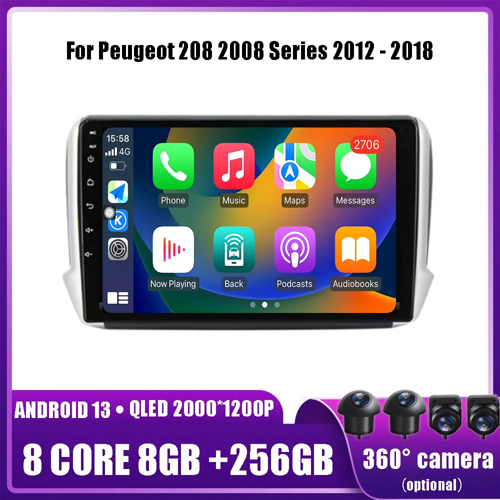

Android 13 для Peugeot 208 2008 серии 2012 - 2018 Multimidia автомобильная стереосистема GPS-плеер Навигация Авто Радио RDS SWC No 2Din DVD