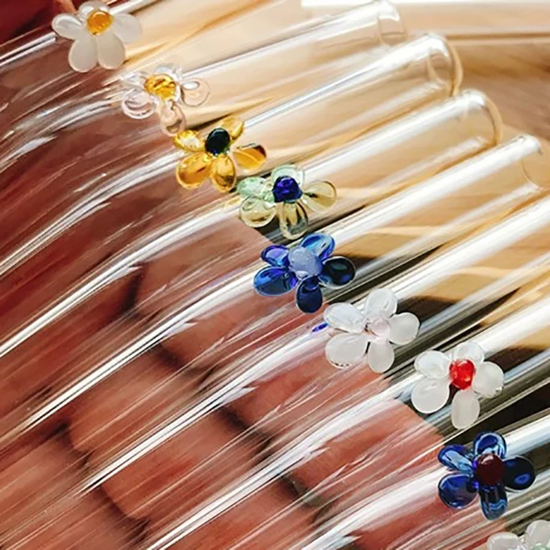 Flower Glass Straw Drinking Reusable Tea Straw Pearl Milkshake Fat 6pcs 2pcs brush 1 bag Transparent Drinking Straws