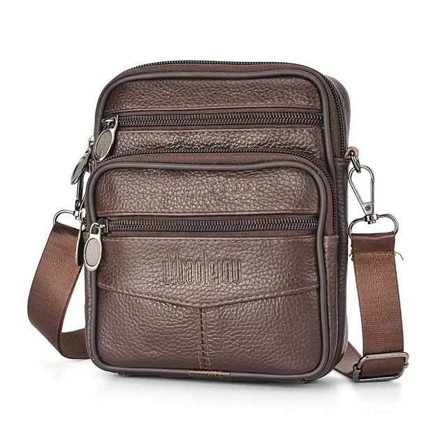 Nouveau sac à bandoulière en cuir véritable pour hommes sac à bandoulière multifonctionnel tendance verticale porte-documents sac de messager de voyage décontracté 1