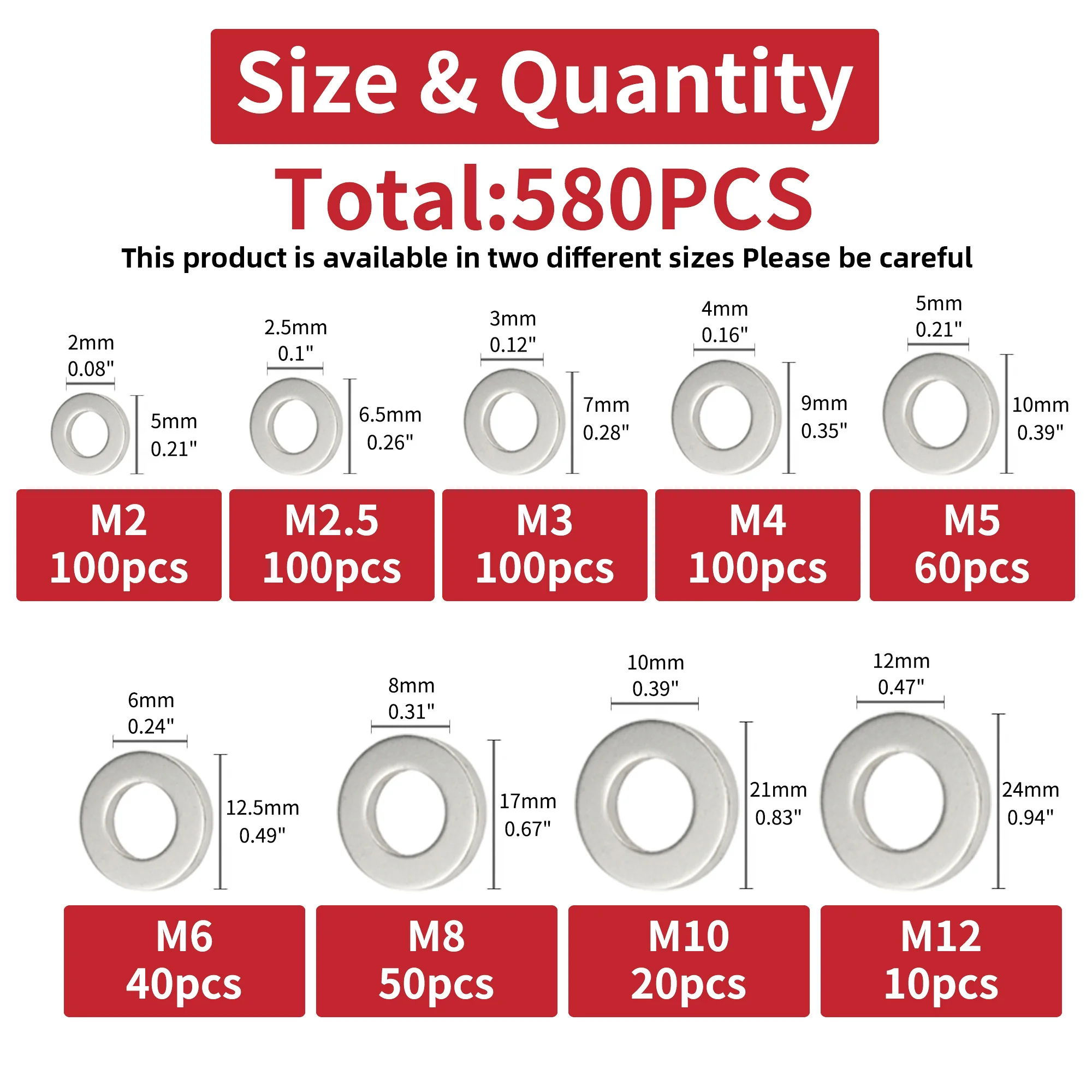 Enhanced Product Title: Premium Stainless Steel Flat Washer Assortment Kit – 360/580 Pieces, 9 Size Options