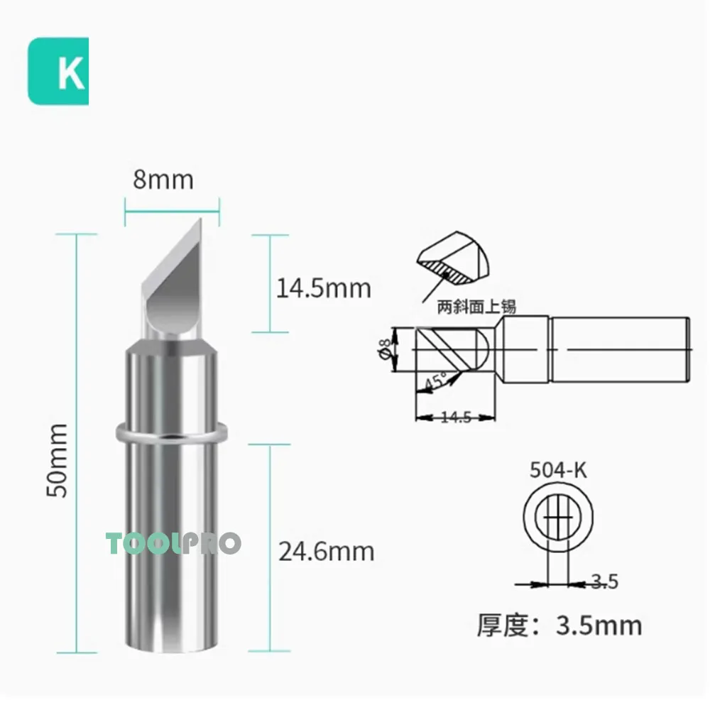 504 K 6C 8C 10C 6D 8D 10 12D Serie Lötkolbenspitze 400 W für QUICK TS2400 Eisenspitzen Zubehör Werkzeug – Detail 7