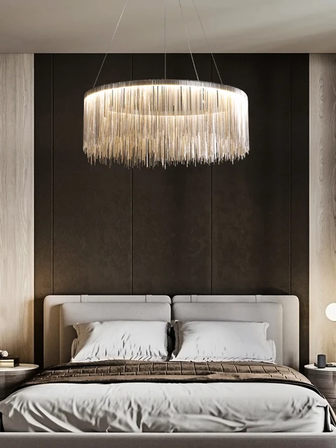 Hermosa lámpara colgante Art Deco, cadena de aluminio para salón, dormitorio, restaurante, lámpara colgante de Metal plateado 4
