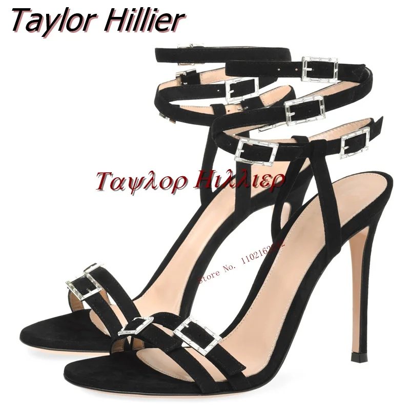 

Summer Black All-Match Buckle Sandals Round Toe Stiletto Pump Sandals Fashion Party Banquet Plus Size Dress Women'S Shoes