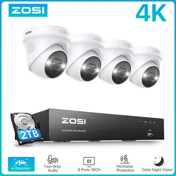 ZOSI 4K PoE Video Surveillance Cameras System 8 Ports 16CH 8MP CCTV NVR Person/Vehicle Detect 8MP/5MP Out/Indoor Security IP Cam 1