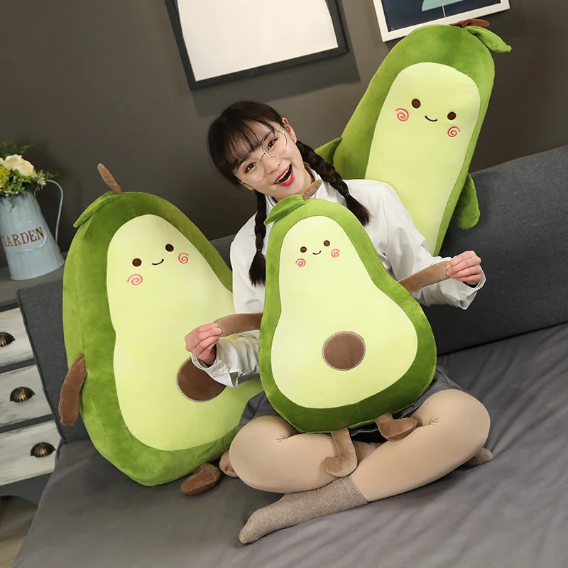 4090cm 그린 소프트 아보카도 플러시 베개 인형 모양 과일 쿠션 스마일 페이스 해피 플러시 장식 선물
